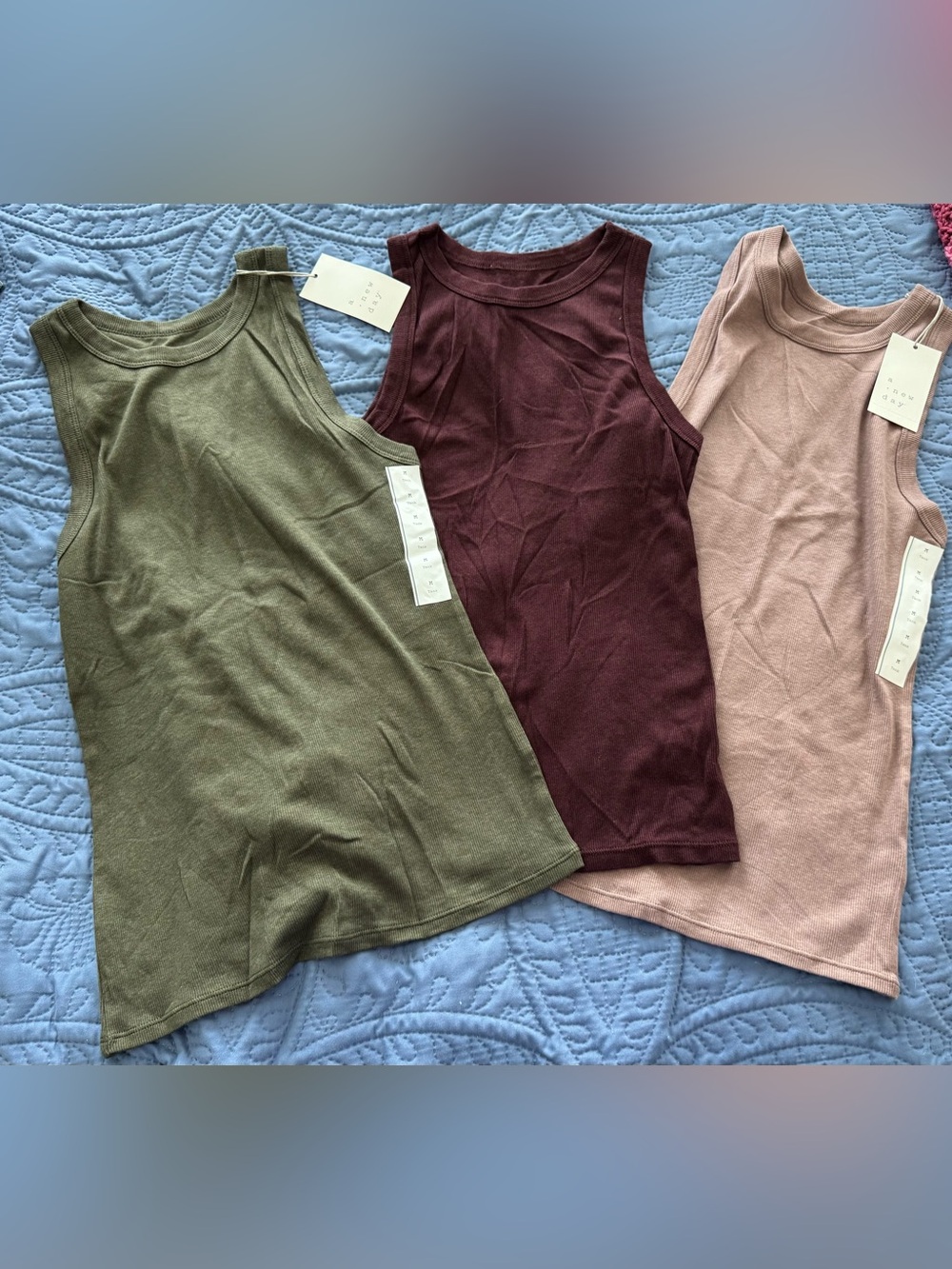 A New Day Women’s Ribbed Tank Tops - Olive, Burgundy, Beige Size Medium New